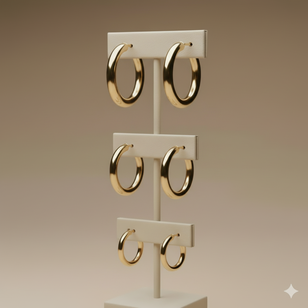 3 paires de créoles dorées - grande moyenne petite