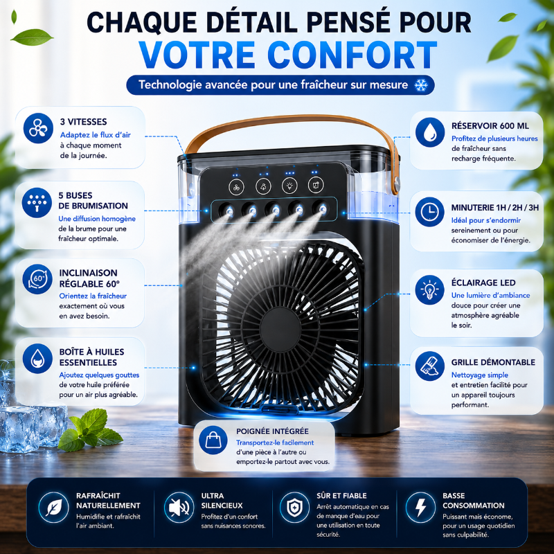 Rafraîchisseur 3-en-1 - Restez au frais partout!