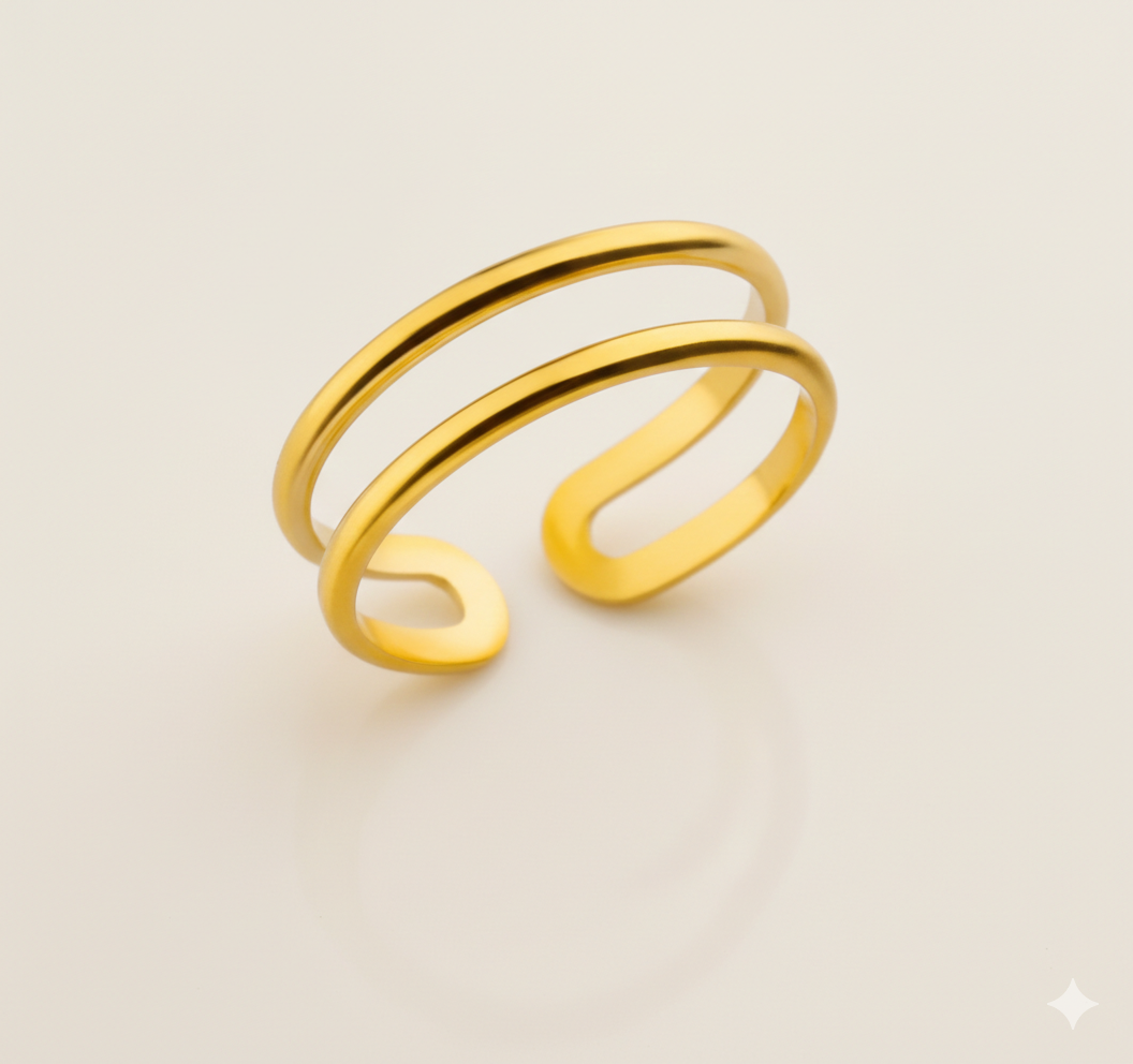 Bague Anneau Étages Plaqué Or 18K Acier 316L