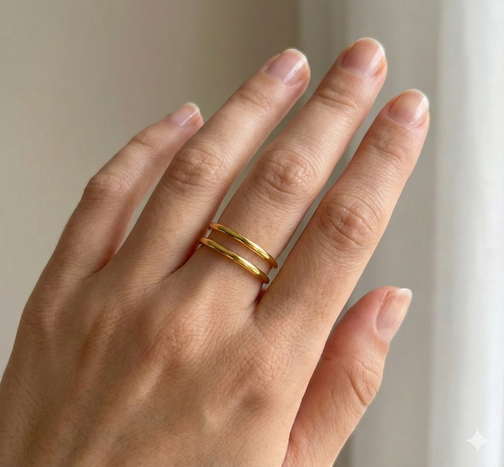 Bague Anneau Étages Plaqué Or 18K Acier 316L