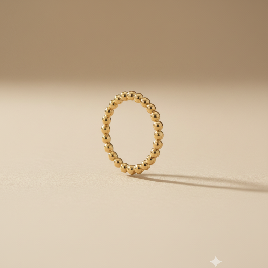 Bague perles dorées debout format carré