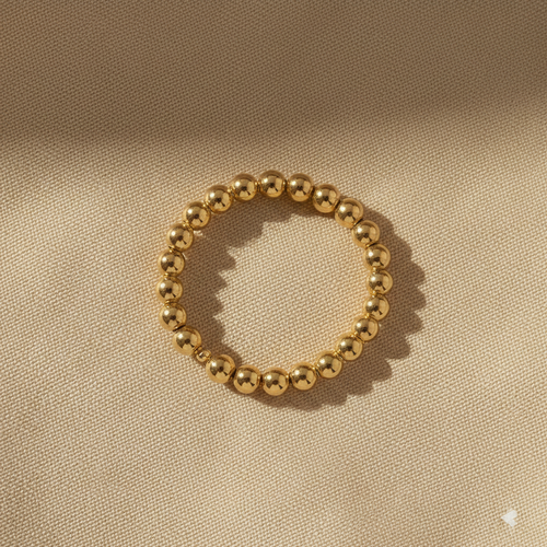 Bague perles dorées à plat format carré