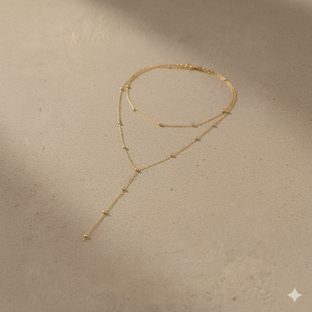 Collier lariat doré à plat format carré