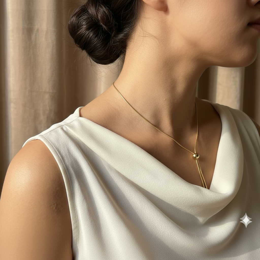 Collier lariat porté tissu blanc format carré