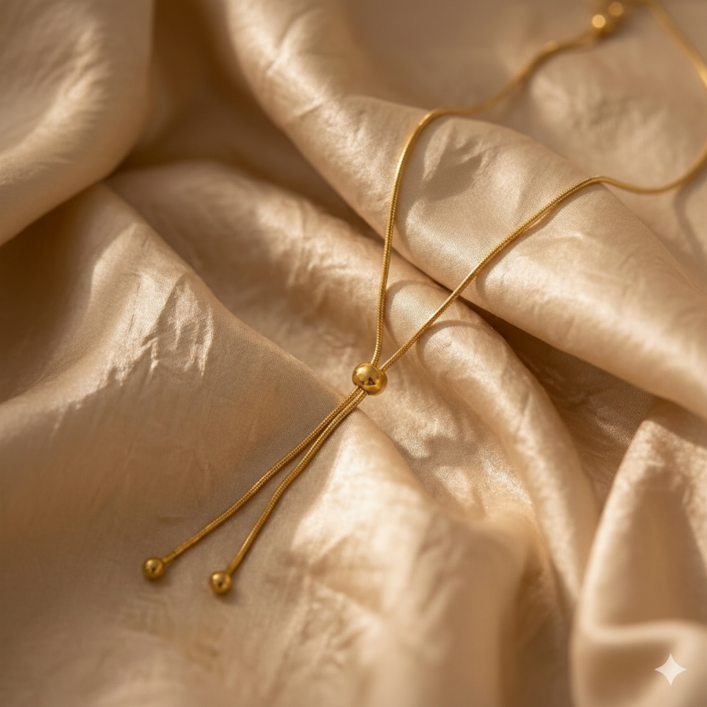 Collier lariat sur soie format carré