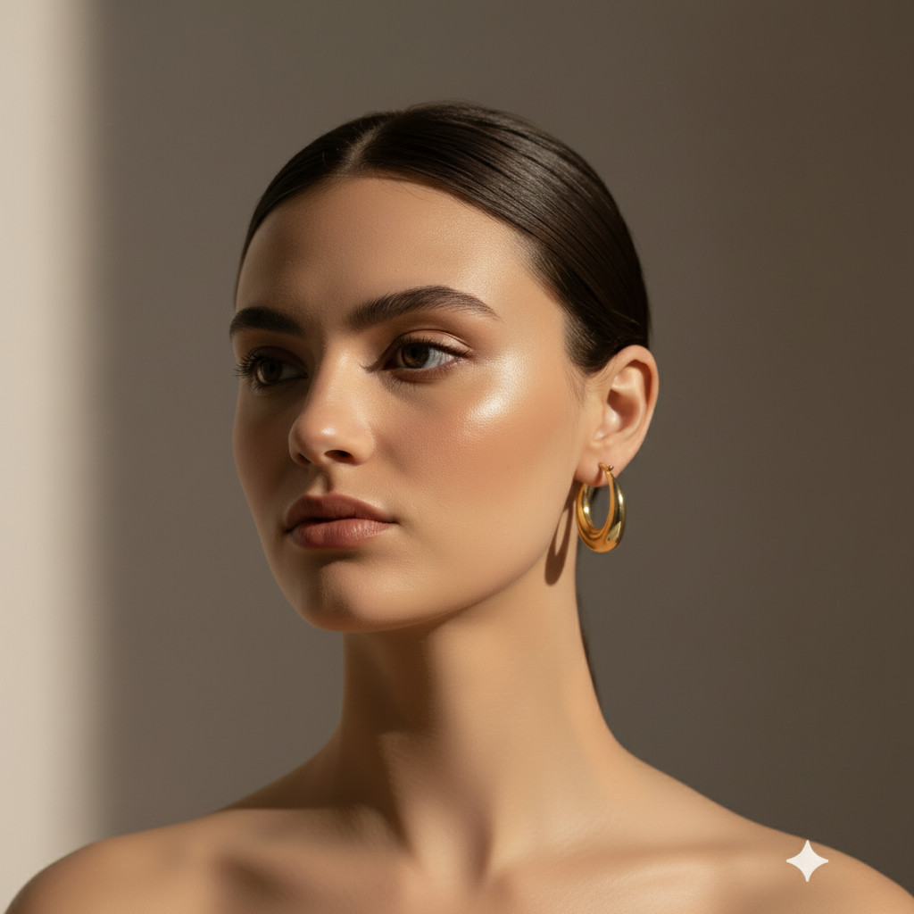 Modèle portant les boucles d'oreilles - Format carré