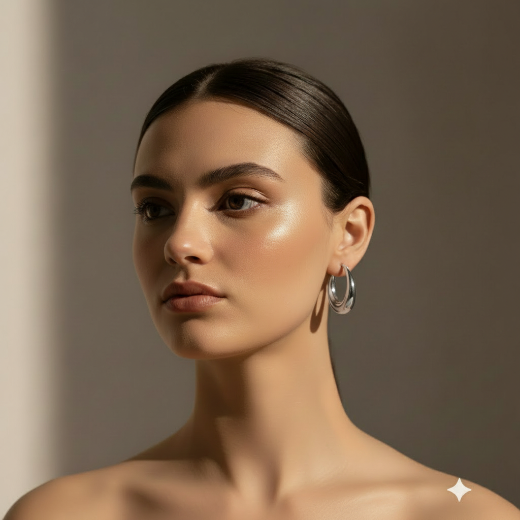 Modèle portant les créoles argentées